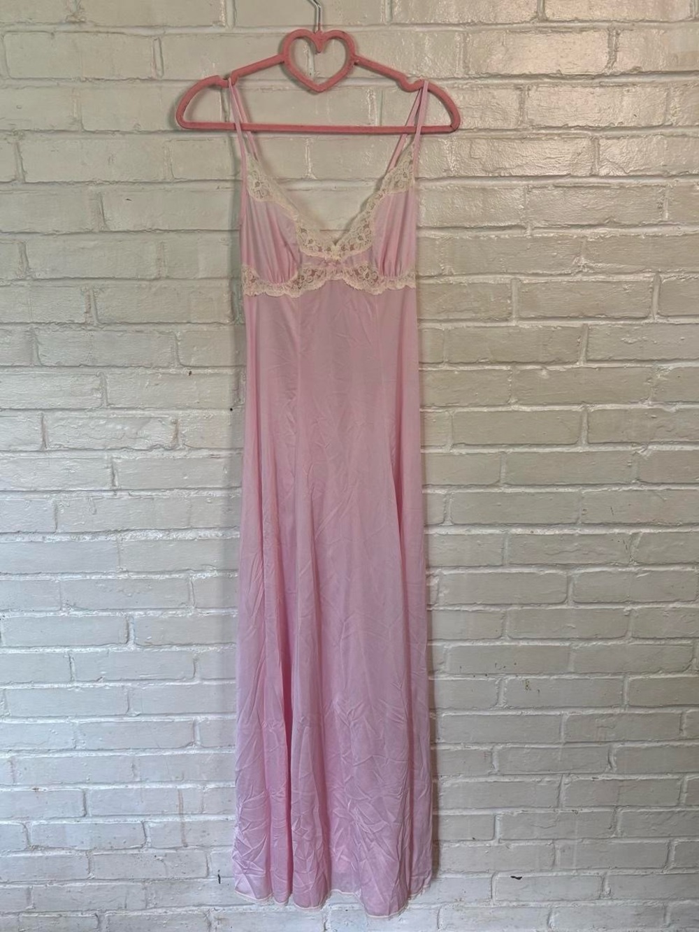 vintage pink nylon & polyamide slip dress with lace trim - saint michael